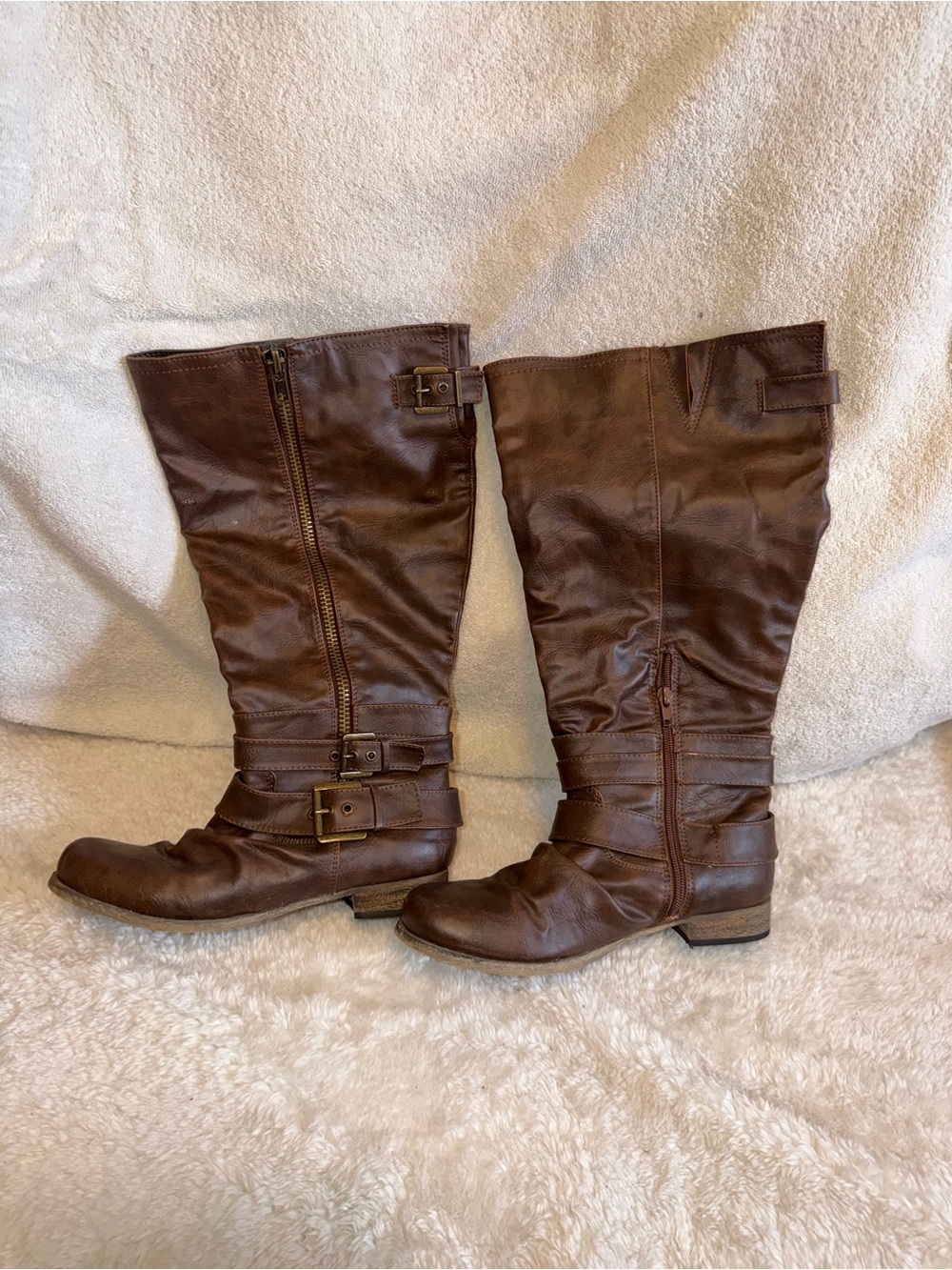 Carlos Santana Wide Calf Brown Tall Buckle Boots
